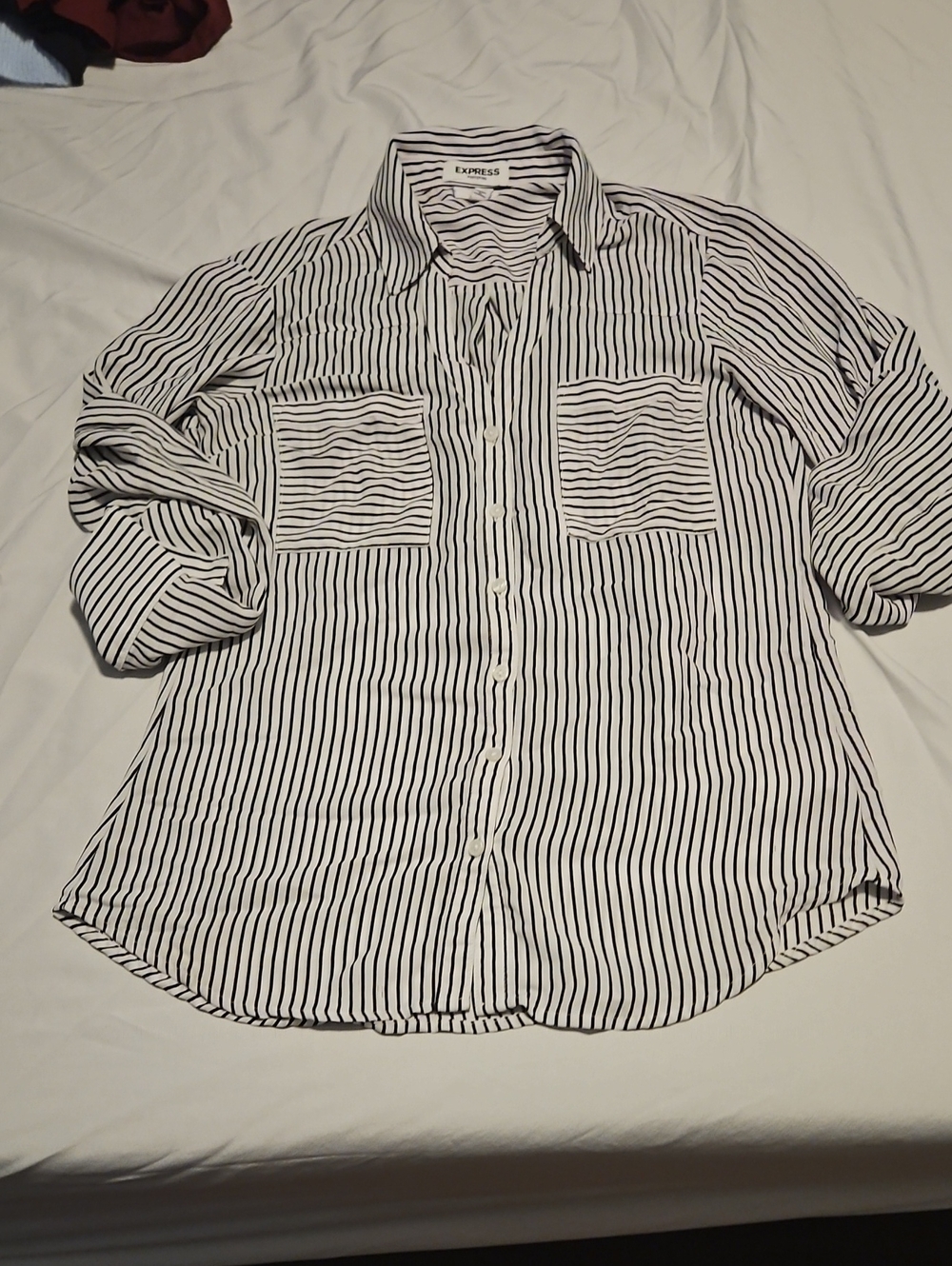 Express White Shirt with Black Vertical Stripes